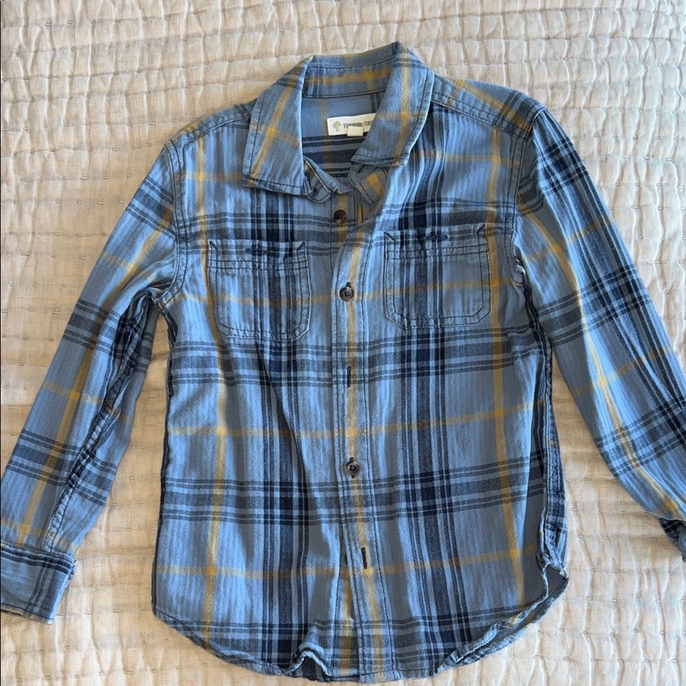 Tucker + Tate Blue and Yellow Plaid Button Down flannel Shirt | 5